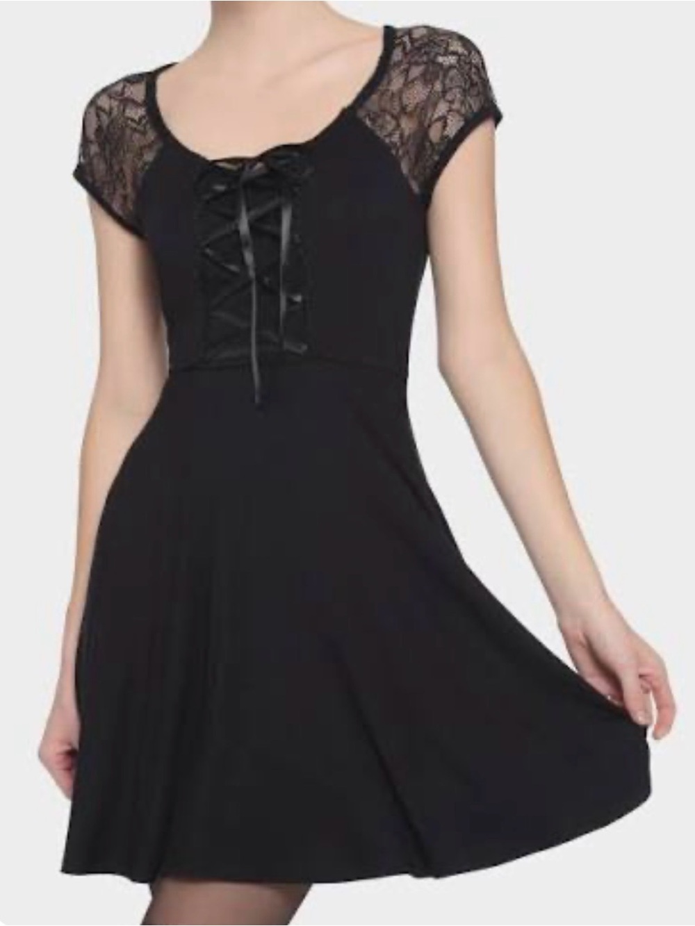 Hot Topic Black Lace-Up Cap Sleeve Skater Dress